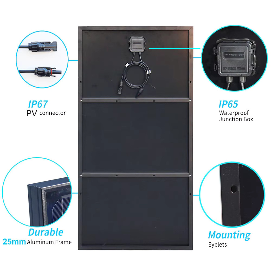 xinpuguang Solarpanel mit Aluminiumrahmen in Schwarz für Wohnmobil, Boot und Balkon als 12V Photovoltaik-Panel zur Batterieladung - Bild 3