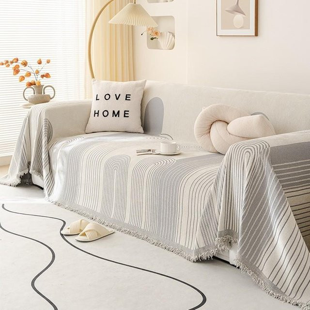 Rutschfester Chenille Sofabezug mit geometrischem Muster in Grau, B/T: 180 x 130 cm - Bild 1