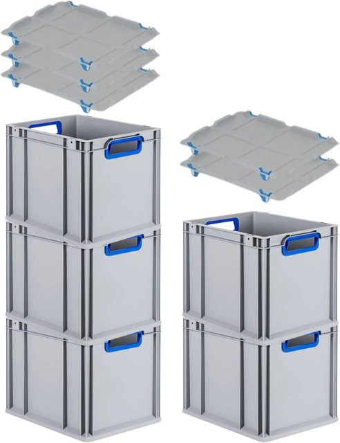 PROREGAL Spar Set 5x Eurobox Nextgen Color mit Auflagedeckel und Schiebeschnappverschlüssen, Blau, H: 32 cm, B: 30 cm, T: 40 cm - Bild 1
