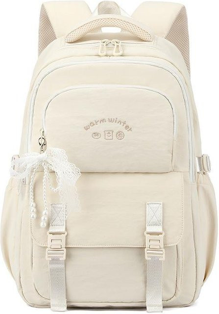 Campus Schultasche für Mädchen mit süßer Schleife in Beige, großer Kapazität aus Nylon - Bild 1
