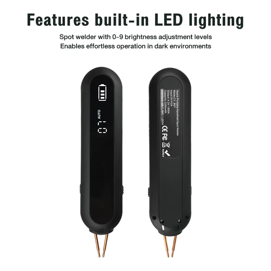 Drahtloses Punktschweißgerät in Schwarz mit 12 Stufen, LED-Licht und Lithium-Batterie für manuellen und automatischen Modus - Bild 2