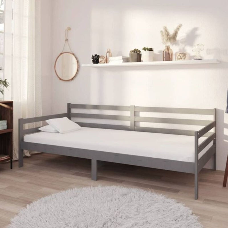 vidaxl Tagesbett aus Kiefer Massivholz mit Matratze in Grau und Weiß, Modernes Massivholzbett, B/T/H: 204 x 90 x 200 cm - Bild 1