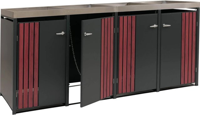 Proregal 4er-Mülltonnenverkleidung mit Pflanzkasten in Anthrazit Holzoptik, H x B x T: 125 x 260 x 84 cm - Bild 1