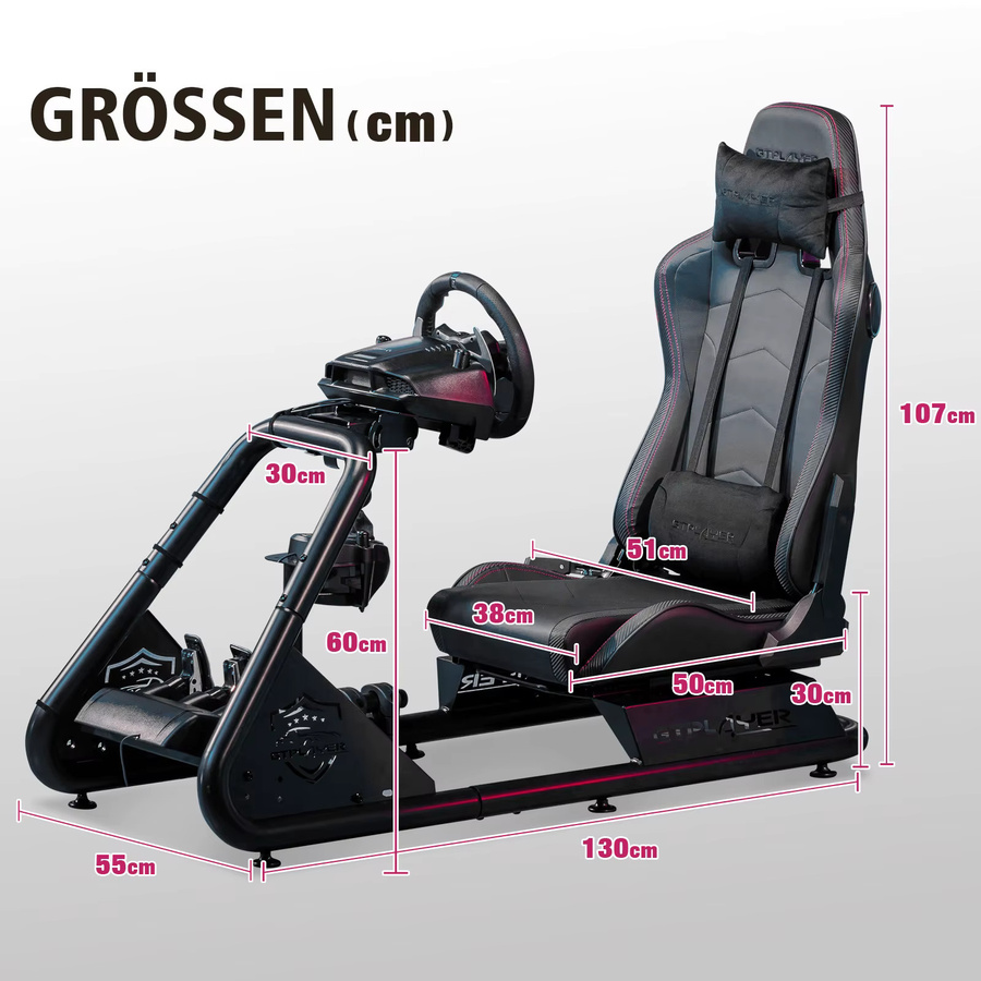 LUCKRACER Simracing-Cockpit Rennsimulator mit Lautsprechern, Lenkrad und Pedalablage in Schwarz oder Weiß - Bild 7
