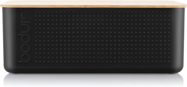 BODUM Bistro Brotkasten in Schwarz mit Bambus-Schneidebrett-Deckel, B/T/H: 36,5 x 23,7 x 13,8 cm - Bild 1