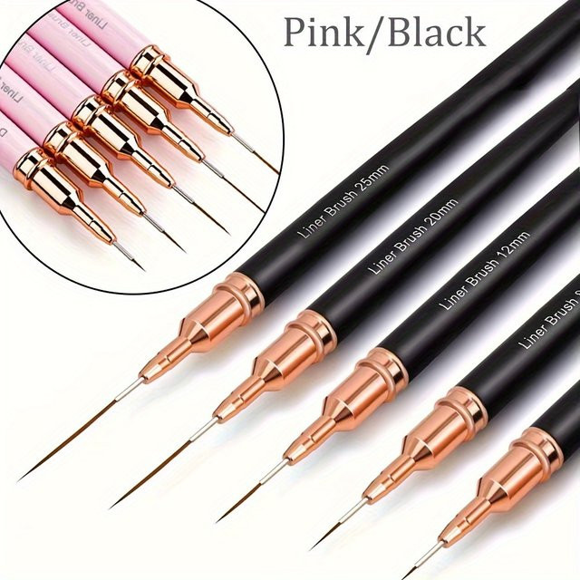 MOGLOO Nail Art Liner Striping Pinsel, 5 Stück, Rosa Metallgriff - Bild 1