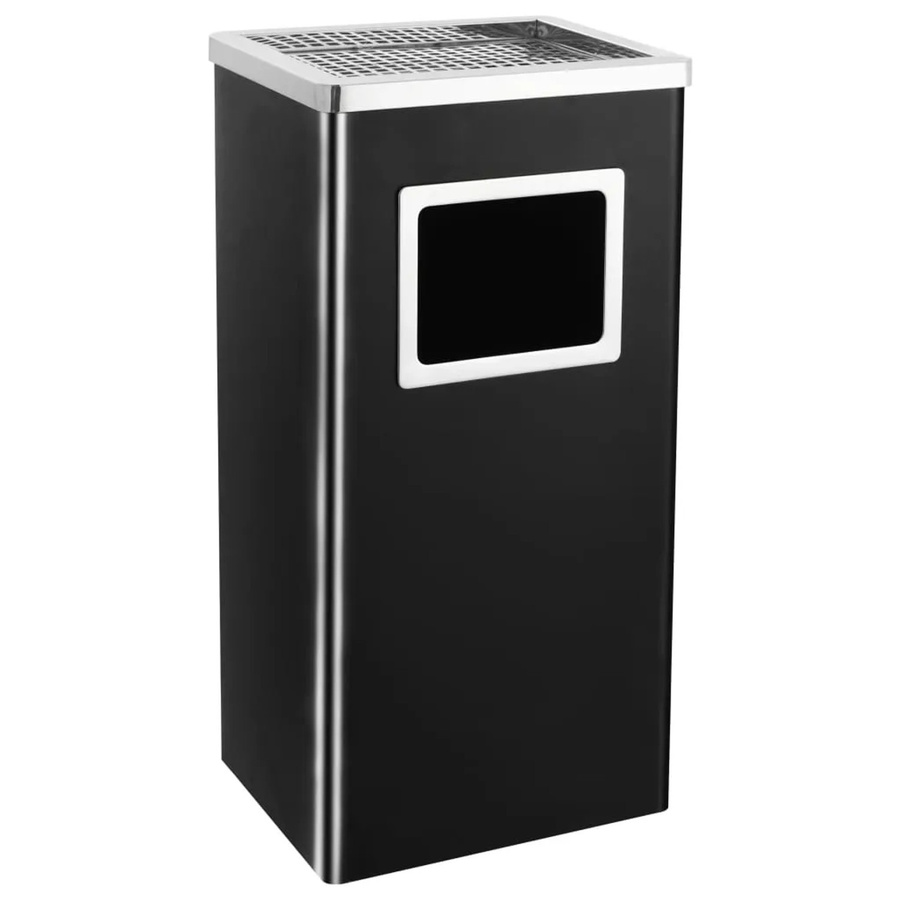 vidaXL Mülleimer mit Aschenbecher für Hotels, 45 l, Stahl, Schwarz, B/T/H: 30,0 x 61,0 x 24,0 cm - Bild 2