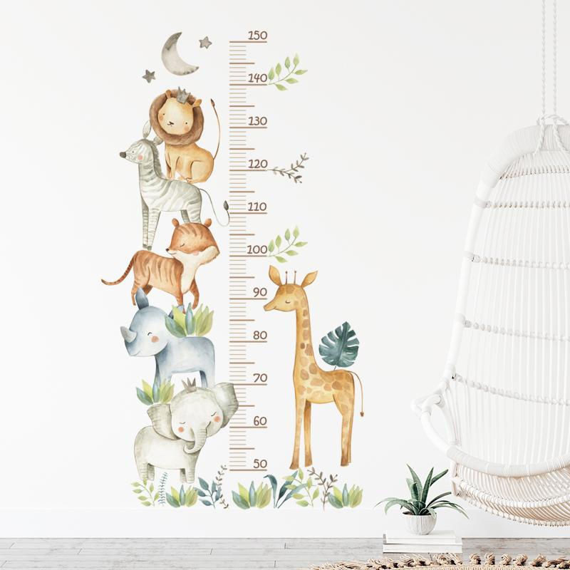 NATAWA Wandtattoo aus PVC mit Tierprints und Größenlineal für Kinderzimmer und Kindergarten, wasserfest und abnehmbar, mehrfarbig - Bild 1