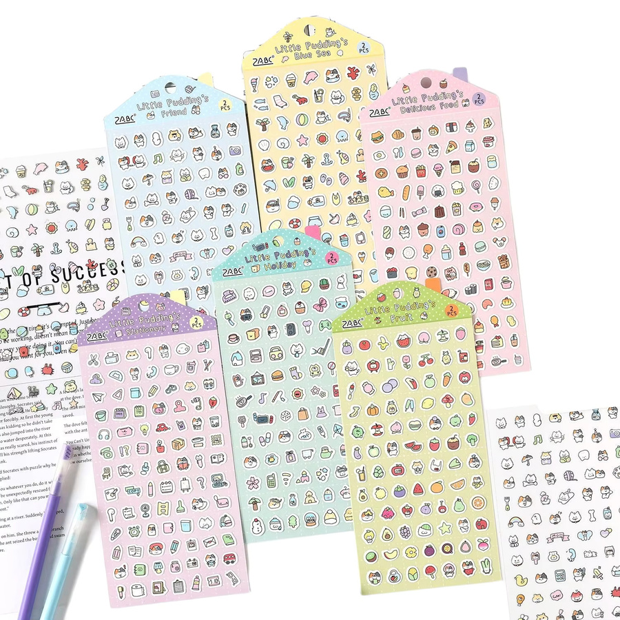 Little Pudding Daily PET-Aufkleber für Kinder in Lila und Mehrfarbig, 2 Blatt pro Packung, ideal für Journaling, Scrapbooking und Handkontoerstellung - Bild 1