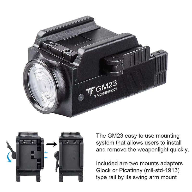 Trustfire GM23 Taktische LED-Taschenlampe in Schwarz mit 800 lm und USB-Schnellladefunktion für 20 mm Picatinny-Schienen - Bild 2