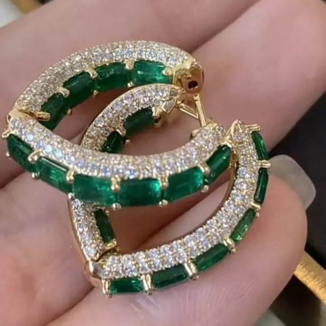 YoYo Creolen, Gold, grüne Zirkonia, Damen - Bild 1
