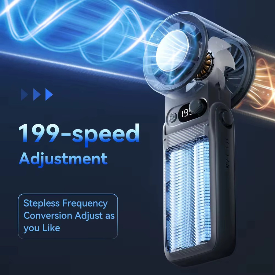 AIRUIDU Tragbarer Handventilator in Schwarz mit 199 Windgeschwindigkeitsstufen, LED-Digitalanzeige und 8000 mAh Akku - Bild 3