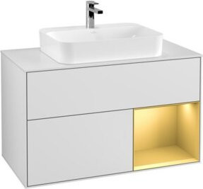 V&B Waschtischunterschrank Finion 100 mit Wandbeleuchtung in Weiß lackiert, B/T/H: 100 x 50,1 x 50,1 cm - Bild 1