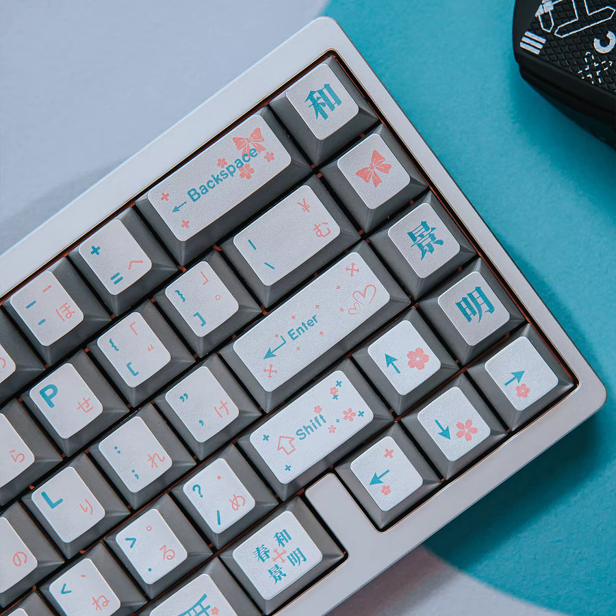 Venit Keys Spring Keycaps in Silber Metallic mit japanischen Schriftzeichen, Dye-Sub PBT Keycaps im Cherry Profile für mechanische MX-Tastaturen - Bild 6