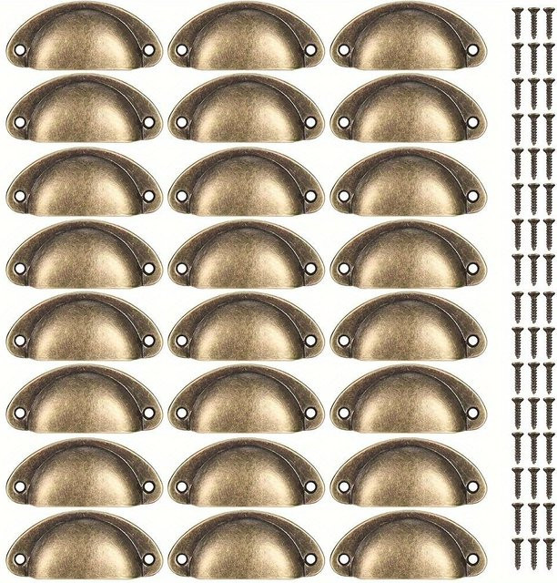 24 Stück SZ-Damai Muschelgriffe aus Messing in Gold, Vintage Schrankgriffe für Küchenschrank und Anrichte mit Schrauben - Bild 1