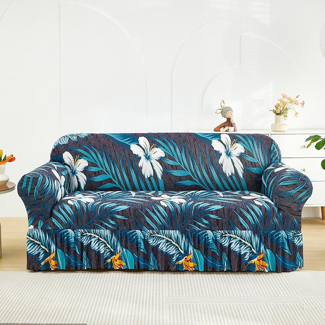 Elastischer Sofabezug mit Rock aus Spandex für 1-Sitzer, Blau, passend für Breiten von 90-140 cm - Bild 1