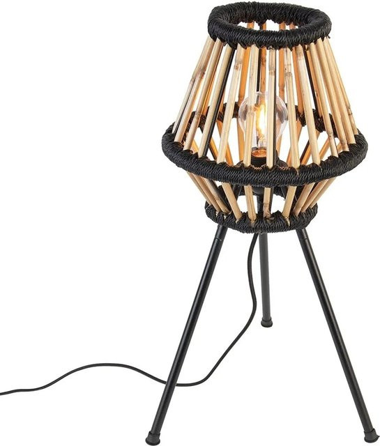 QAZQA Evalin Tischlampe aus Bambus in Schwarz im ländlichen Design mit E27 Fassung - Bild 1