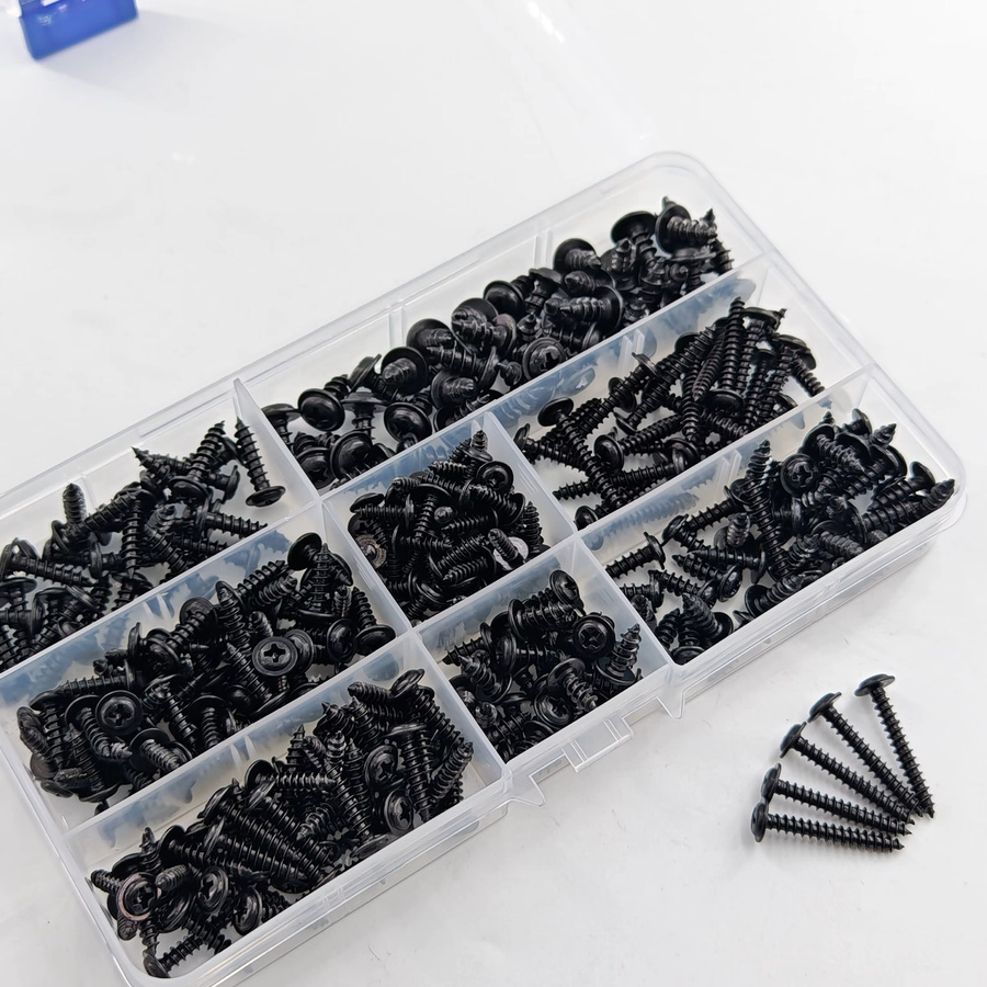 340-teiliges Set mit schwarzen selbstschneidenden Kreuzkopfschrauben mit Rundkopf - Bild 2