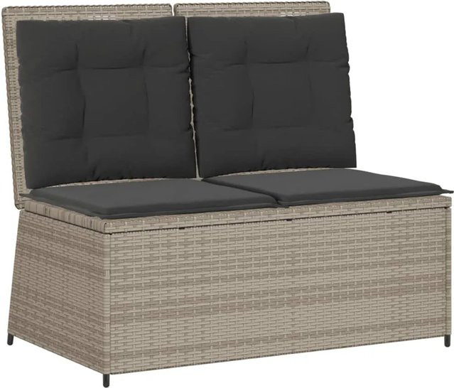 Verstellbare Gartenbank von furnicato aus PE-Rattan mit Kissen in Hellgrau, B/T/H: 110 x 67 x 95 cm - Bild 1