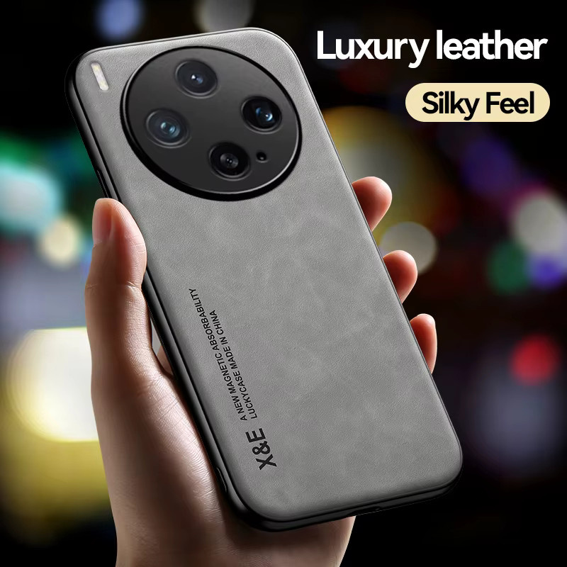 EUCAGR Luxus PU Leder Magnetische Stoßfest Handyhülle mit Metallplatte für VIVO X300 Pro und X300 in Grau - Bild 2