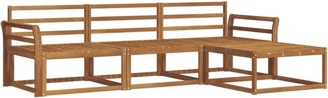 vidaXL Outdoor-Sofagarnitur 4-teilig aus Massivholz Akazie in Braun, L-Form mit Hocker und Armlehnen - Bild 1