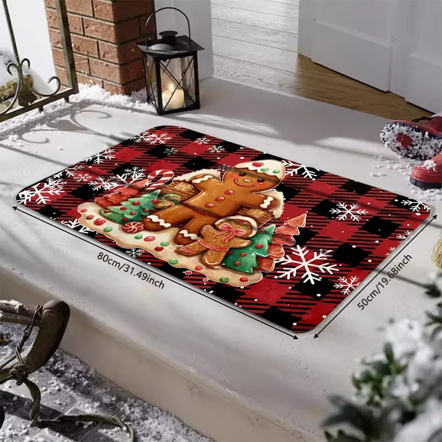 Vikama Weihnachtsteppich mit Schneeflocken und Lebkuchenmann-Muster, rutschfest, rot, für Wohnzimmer, Schlafzimmer und Küche - Bild 1