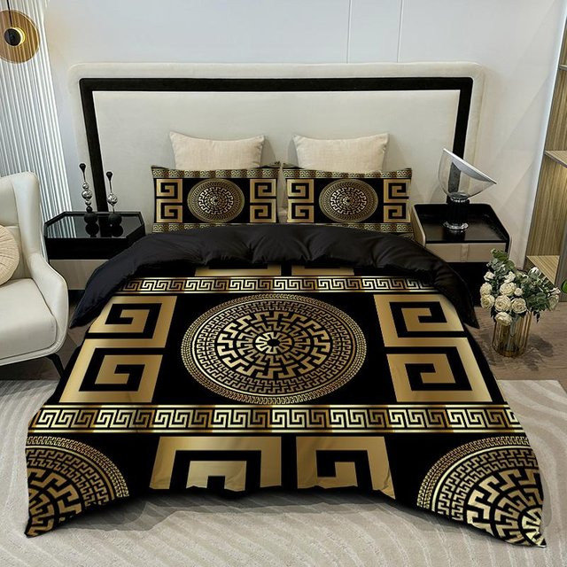 3-teiliges Bettwäscheset Lodestar mit Scheiben-Motiv in Schwarz, bestehend aus 1 Bettbezug und 2 Kissenbezügen, Digitaldruck aus Mikrofaser, B/H: 203 x 229 cm - Bild 1