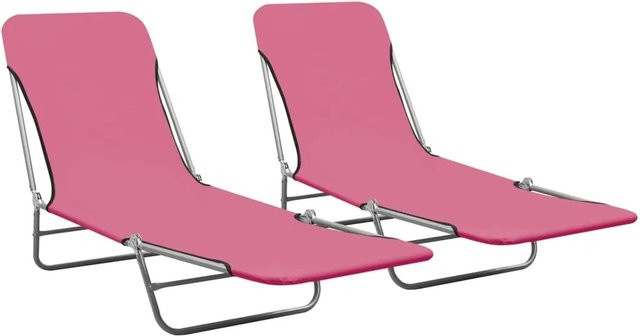 Set aus 2 klappbaren Sonnenliegen von vidaXL in Rosa aus pulverbeschichtetem Stahl und 600D Oxford-Gewebe - Bild 1