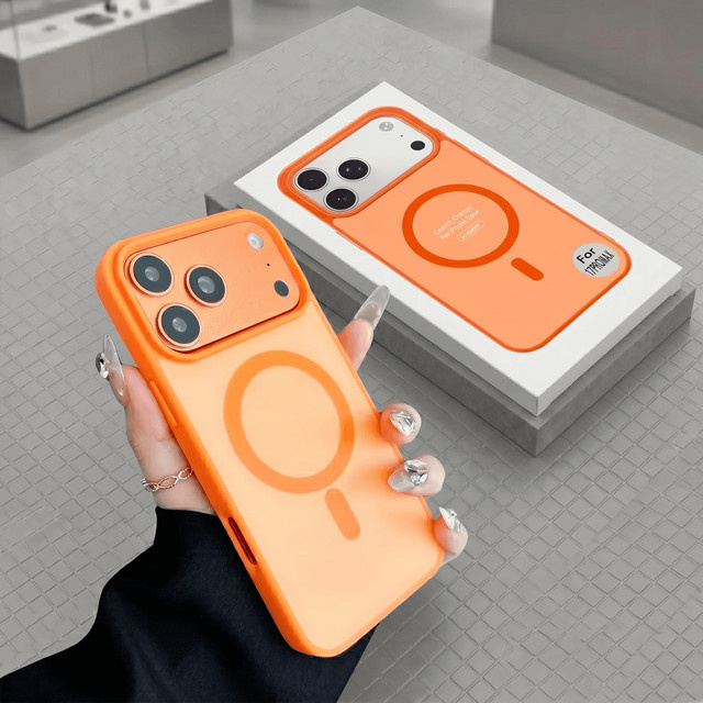 RPKKS MagSafe Magnet-Handyhülle mit mattem Farb-Kollisionsschutz für iPhone 11 bis 17 Pro Max Plus, Stoßfest, Orange - Bild 1