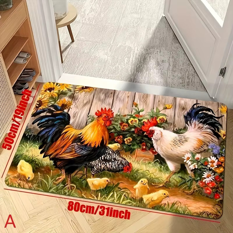 VIKAMA Huhn Küchenteppich mit Tiermotiv, waschbarer Bodenmatte aus Polyester, Mehrfarbig, B/T: 60 x 40 cm - Bild 3