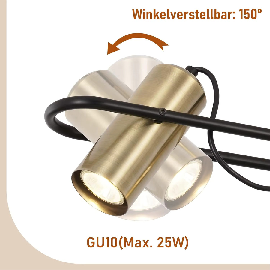 3-flammige Vintage Pendelleuchte im Industrial Design für Esszimmer, Küche oder Wohnzimmer, Gold/Messing, GU10, ohne Leuchtmittel - Bild 3