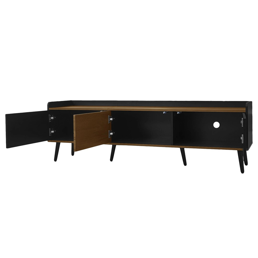 okwish TV Schrank mit Türen und Stauraum in Schwarz und Holzfarbe, B/T/H: 160 x 39 x 49,5 cm - Bild 2