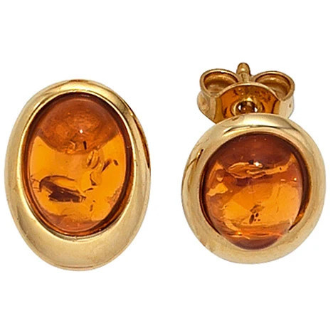 Colfem Ohrstecker oval, 375 Gelbgold, 2 Bernsteine, orange, Unisex - Bild 1