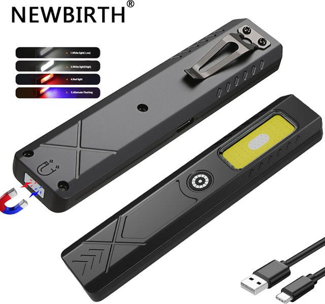 NEWBIRTH LED-Schlüsselanhänger-Taschenlampe in Schwarz, wiederaufladbare Mini-Taschenlampe mit 550 lm Flutlicht und Magnet für Notfall und Arbeit - Bild 1
