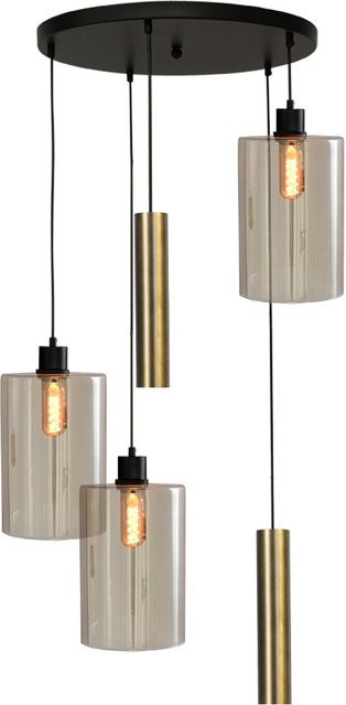 Masterlight Ortona 3/2 Pendelleuchte 5-flammig rund in Messing antik und Schwarz matt mit transparentem Glas - Bild 1