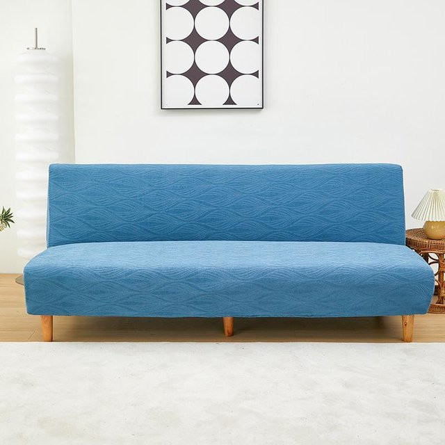 Waschbarer Jacquard Sofabezug in Blau als elastischer Stretch-Überwurf für dein Sofa oder Futon - Bild 1
