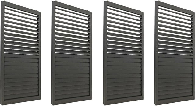 BERLINLODGE 4er-Set Aluminium Schiebetür für Pergola in Anthrazit, H x B: 206 x 369 cm, Lamellenpaneel Modul für Terrassenüberdachung - Bild 1