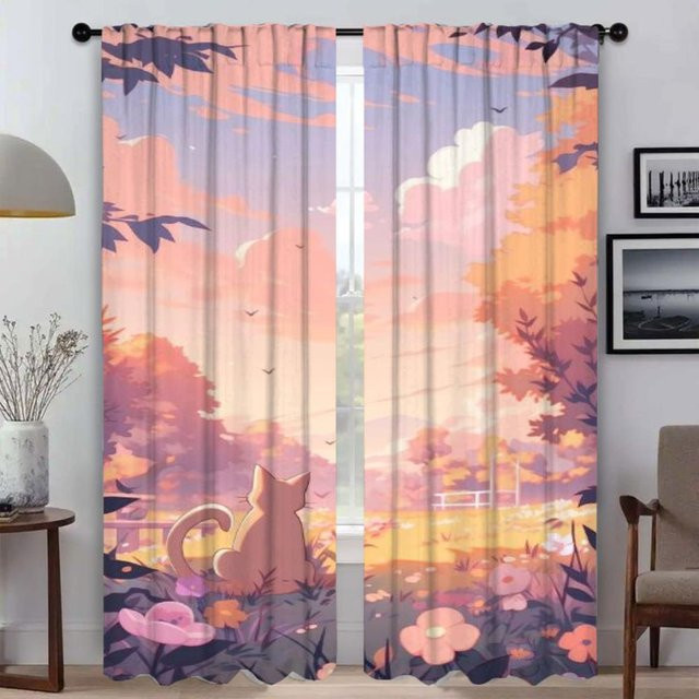 Elegante Tüll-Raumvorhänge Himmel und Ozean in Mehrfarbig, 2er-Set für Schlafzimmer und Wohnzimmer, Breite: 50 cm, Höhe: 70 cm - Bild 1