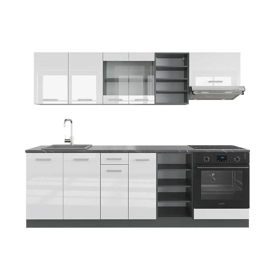 Vicco R-Line Küchenzeile Weiß Hochglanz und Anthrazit, Breite: 240 cm - Bild 2