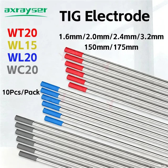 10er Set Axrayser TIG-Elektrodennadeln WT20 WL15 WL20 WC20 für TIG-Schweißgeräte und TIG-Schweißbrenner in 1,6mm und 2,4mm - Bild 1