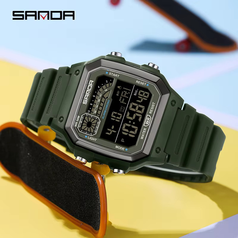 SANDA Chronograph Digitaluhr, Weiß, Kunststoff, Silikon, Herren - Bild 2