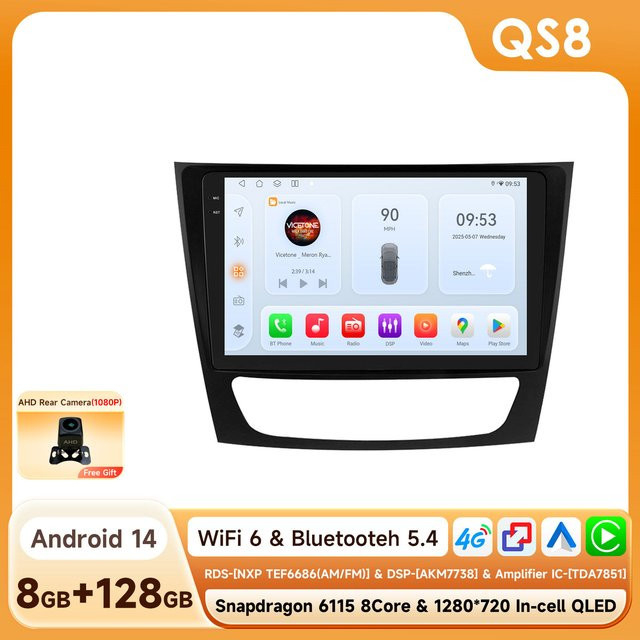 OSSURET Autoradio mit GPS Navi und Carplay für Mercedes-Benz E-Klasse W211 E200 E220 E240 E270 W219 W463 W209 Multimedia-Player in Schwarz - Bild 1