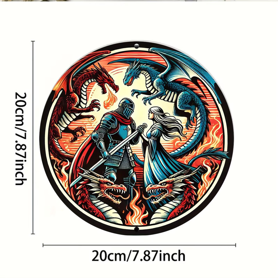 HELLOYOUNG Retro-Drachen Wandschild aus Metall, rundes Kunstdekor in Multicolour, Durchmesser: 19,81 cm - Bild 2