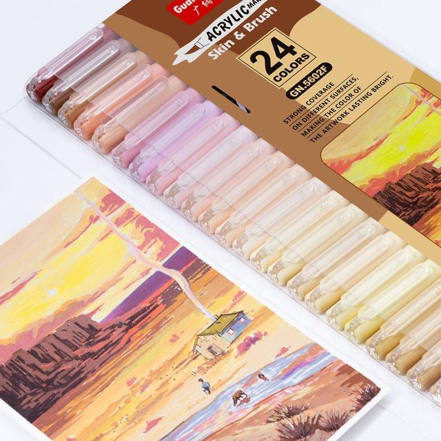 GN Acrylmarker Set mit weicher Brush-Spitze in Hautfarben für DIY und Schule, 24 Farben - Bild 1