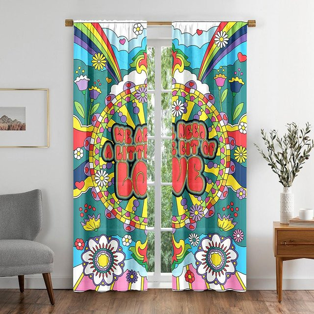 Yiran Furniture Isolierter Fenstervorhang im Vintage Hippie Boho Stil, Mehrfarbig, B: 50 cm, H: 130 cm, 2er-Set inklusive Haken - Bild 1