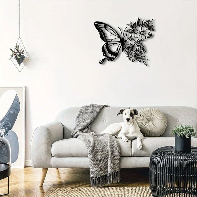 CIFBUY Schmetterling Wandkunst aus Metall in Schwarz im Boho-Stil für Innen- und Außenbereich - Bild 1