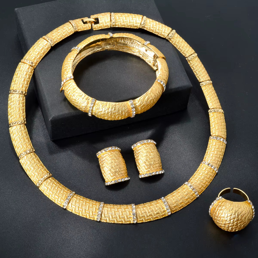 ZeaDear Schmuck-Set, 18K Goldfarbe, Halskette, Ohrringe, Ring, Armbänder, Damen - Bild 3