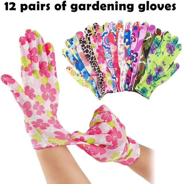 12 Paar JUDING Nylon Arbeitshandschuhe rutschfest mit Handflächenbeschichtung in bunt für Garten und Hofreinigung - Bild 1