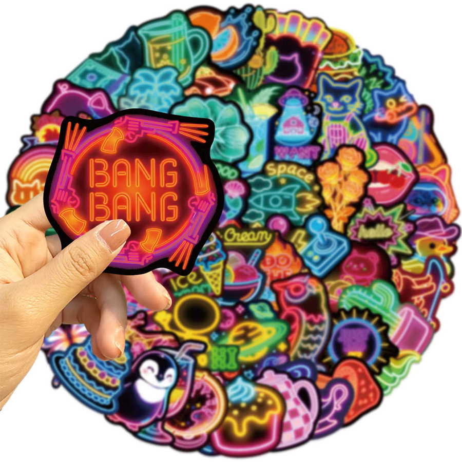 50 Stück Cartoon Neon Ästhetische PVC-Aufkleber Wasserdicht in Multicolour für DIY Gepäck und Handy - Bild 2