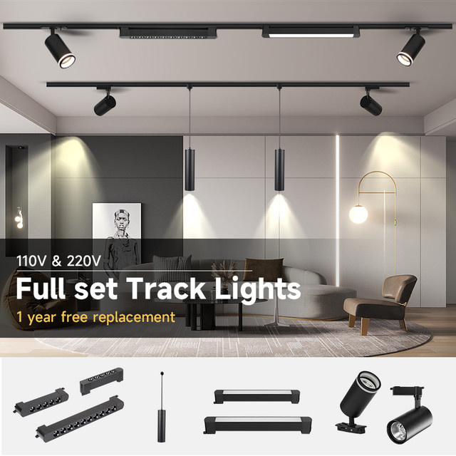 CHUANGYANG LED Schienensystem Set mit COB Schienenleuchten in Schwarz für Wohnzimmer, Küche und Shop, warmweißes Licht - Bild 1